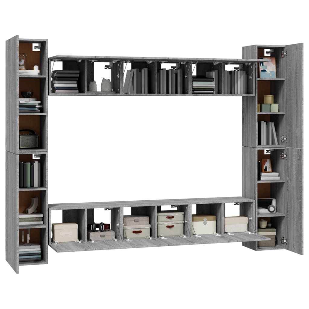 10 Piece TV Cabinet Set Grey Sonoma Particleboard