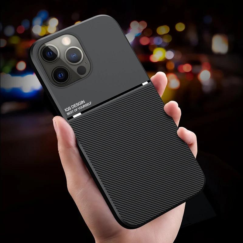 For Iphone 13 Pro Max Case Magnetic Car Holder Back Cover For Iphone 12 Mini 11 6 6s 7 8 Plus X Xs Xr Leather Texture Phone Case