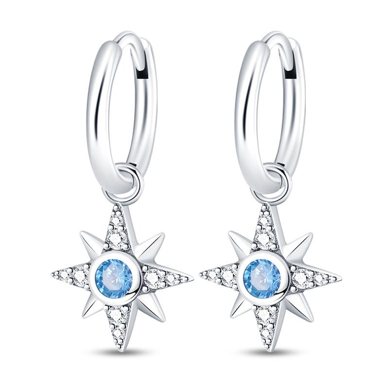 Fashion 925 Silver Color Earrings Blue Zircon Stars Moon Irregularity Earrings For Woman Fine Birthday Jewelry Gifts