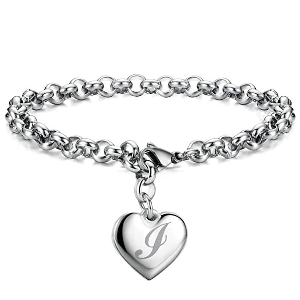 26-Letter Engraved Titanium Steel Bracelet for Women - Stylish European & American Design with English Letters