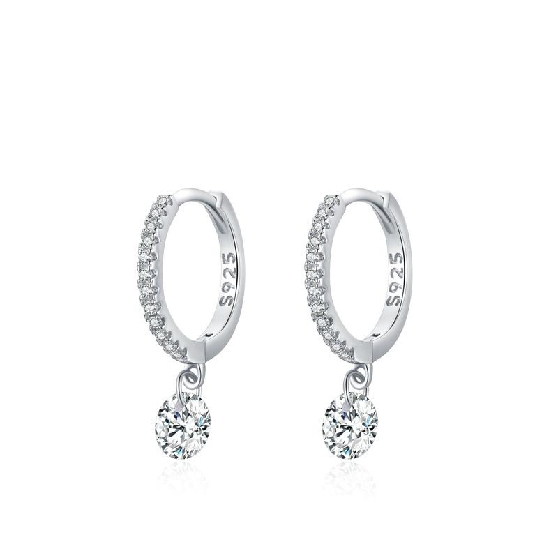 S925 Sterling Silver Platinum Plated Zircon Fashion Buckles Jewelry Fine Hoop Earrings for Women Trendy серебряный
