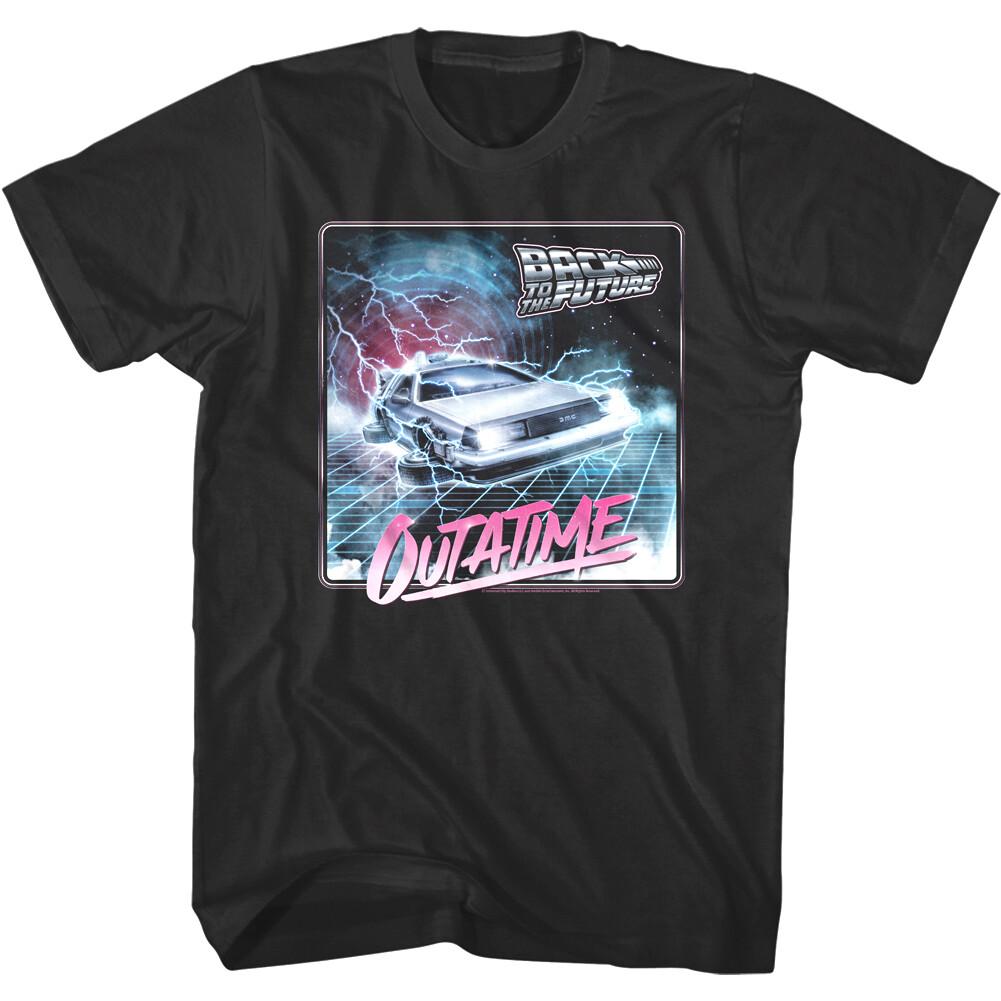 Back to The Future Outatime Lightning Men T Shirt DMC DeLorean 80s Sci-Fi Top XL