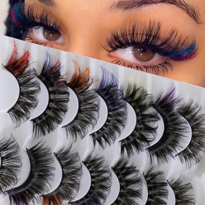 7er-Pack farbige künstliche Wimpern: Dichter, krauser Stil für eine natürlich wirkende Festival-Atmosphäre