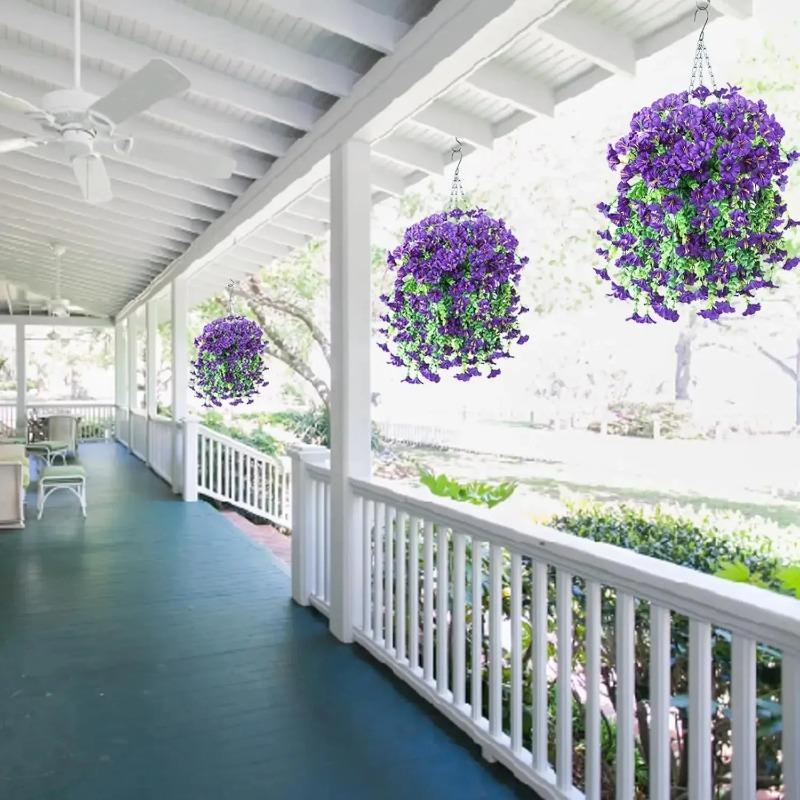 Artificial Hanging Flowers Plants Faux Silk Purple Morning Glory Long Vines UV Resistant Realistic for Garden Balcony Decor