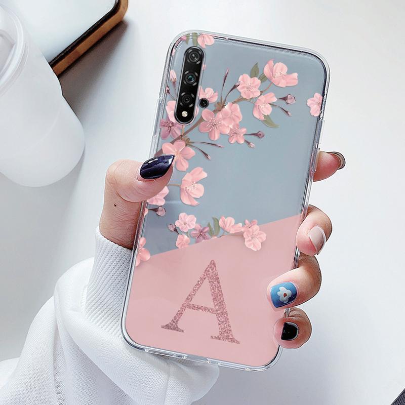 For Huawei Nova 5T Case Soft Slim Luxury A-Z Letters Back Cover Fundas Clear Bumper For Huawei Nova5T 5 T Transparent Shell Capa
