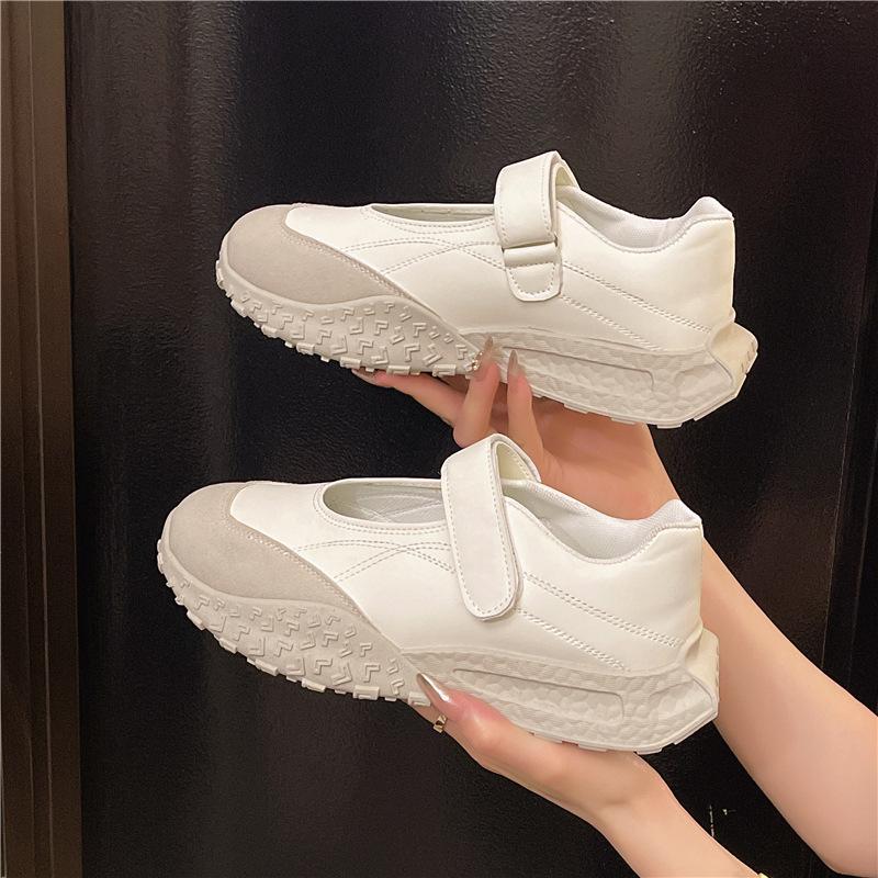 Mary Jane schoenen met dikke zool en interne hoogteverhoging 2025 nieuwe zilveren klittenband casual niche sport ballet single schoenen dames