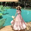Coral Pink Resort Style Big Skirt Lace Splicing Dress Atmosphere Suspender Dress