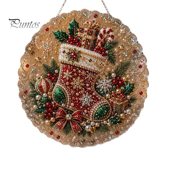 Winterfest Partyzubehör Weihnachten Kunst-Set mit Kunstperlen, DIY Strassstein-Edelstein-Malerei Basteln, Nikolaus Baum Wandbehang Ornamente Socke