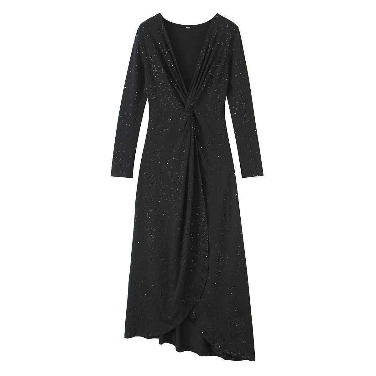 

Весеннее женское облегающее платье макси из блестящего трикотажа 2025 - Европейский и американский стиль моды Medium