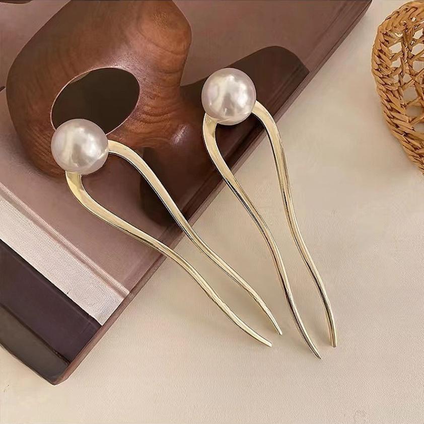Korean Metal U Shaped Pearl Hair Stick for Women Elegant Imitation Pearl Hair Clips Pins Bun Maker Hair Styling Accessories Gift