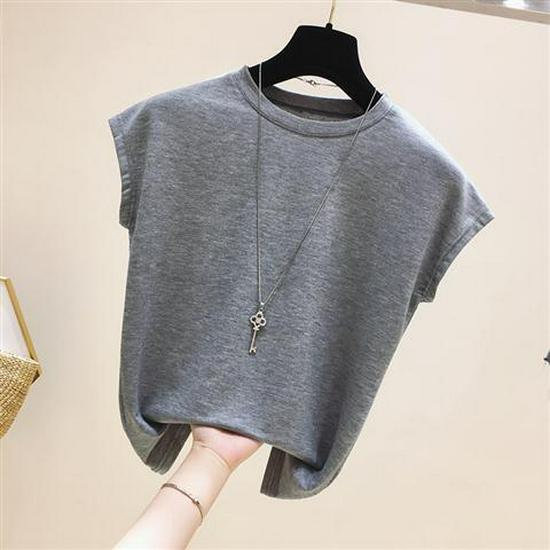 

Летний женский облегающий трикотажный свитер из ледяного шелка - Однотонный, с круглым вырезом, с коротким рукавом, стиль 2025 S (75-95 jin) серый