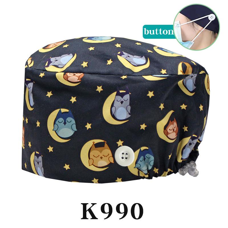 Cartoon Printed Nursing Caps Men Women Medical Hats Adjustable Long Hair Pet Dental Clinic Doctors Scrub Hat