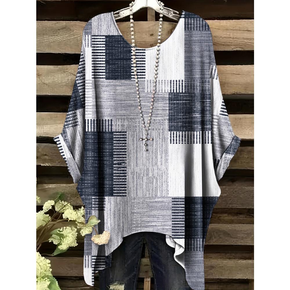 Women's Stripe 3D Print Gradient T-Shirt Casual Fashion Vacation Tops Female Irregular Hem O-Neck Short Sleeve Women's Clothes