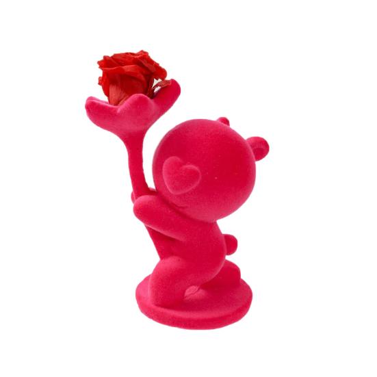 Valentine’s Day Bear Ornament with Preserved Rose Holding Eternal Flower Flocking Bear Decoration Wedding Anniversary