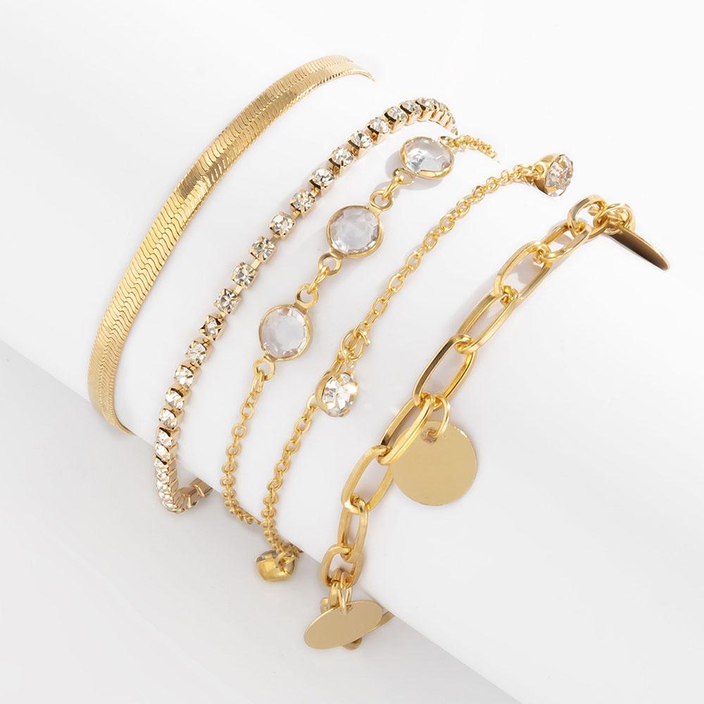 

Boho Flat Snake Bone Chain Rhinestone Sequin Pendant Bracelet Set Lady Geometric Fashion Bracelets Combination Girl Jewelry