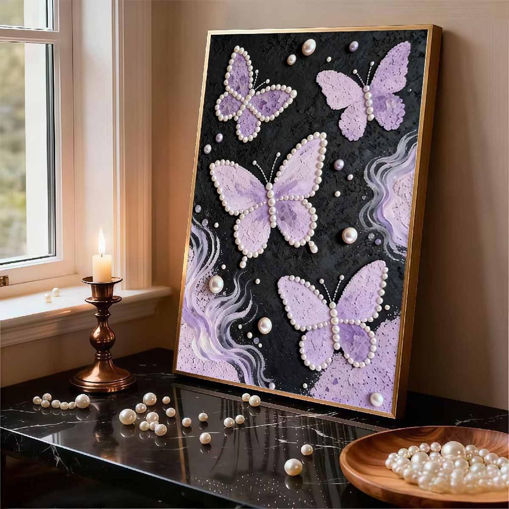 Crystal Pearl Painting 5D DIY Frame Decoration Painting Purple Butterfly Home Wall Decoration Transparent Pearl Gemstone Painting Picture Art Crafts