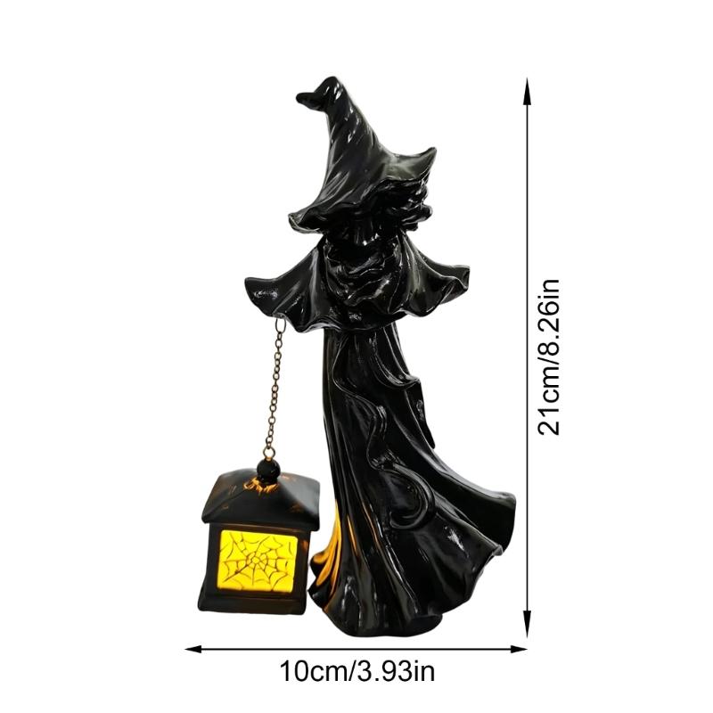 Witches Lamp Gothics Decors,Witches Table Lamp with LED Lantern,Unique Night Lights for Bedroom Desk Halloween Home Decors