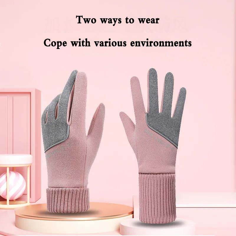 Mănuși pentru femei, iarnă, caldă și rezistentă la frig, plus catifea, îngroșată, anti-alunecare, mănuși sport din bumbac