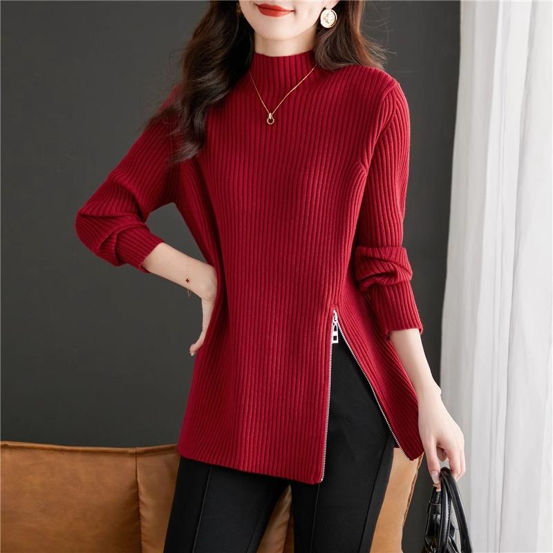 

Новый зимний стиль топ с полувысоким воротником однотонный для женщин пуловер свитер свободный и универсальный свитер с длинным рукавом 3XL красный