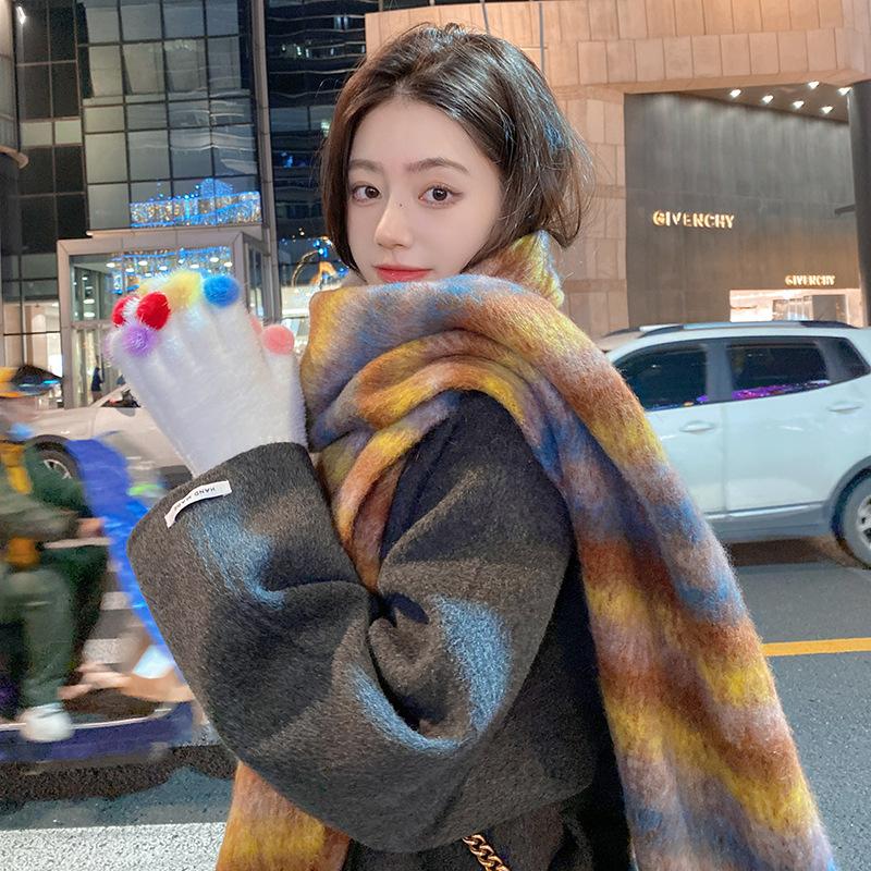High-end Scarf Women's Autumn and Winter New Versatile Mohair Plaid Shawl Couple Thickened Warm Scarf