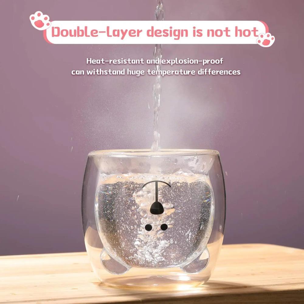 Tasse à café Double couche ours mignon créatif, tasse en verre Double, Carton Animal, verre à lait, dame, chat mignon, canard, chien, cadeau de noël