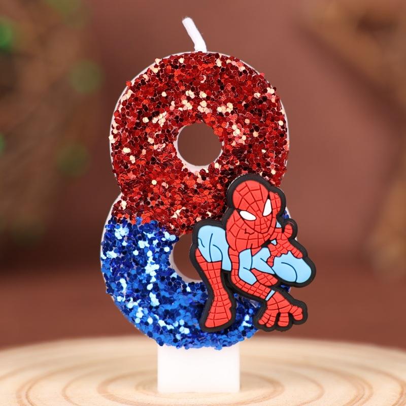Number 1 Glitter Birthday Candle with Cartoon Character Design for Cake Decoration Children Baking Party Supplies