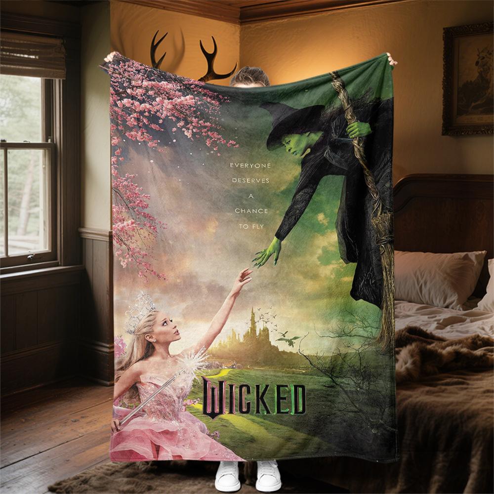 1pc Wicked, Flying Theme Design Flannel Blanket Soft Warm , All-Season Lightweight Throw for Camping Travel Bed, Gift for Christmas, -11