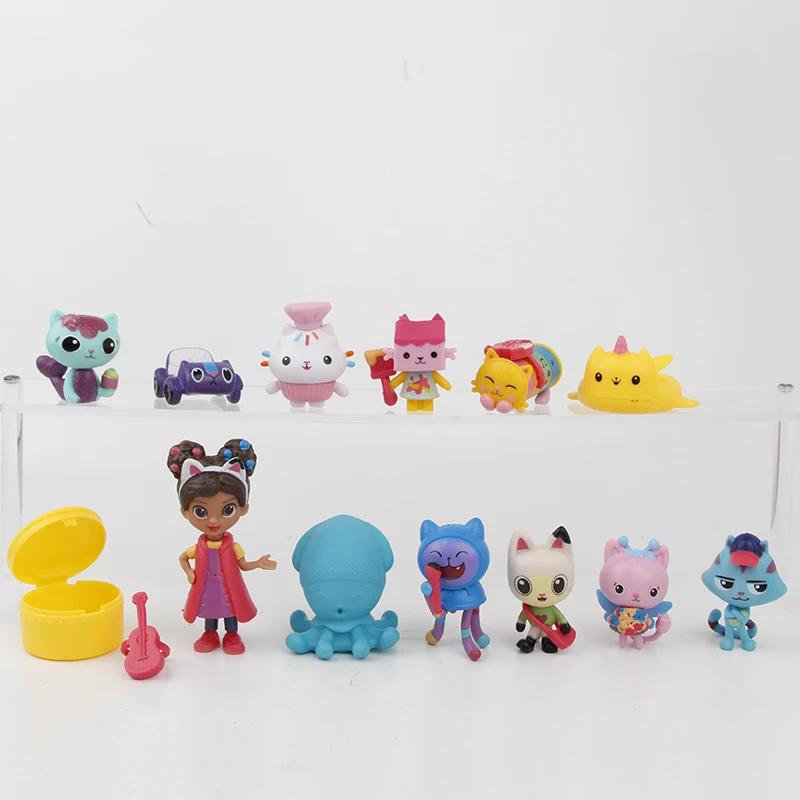 New 13pcs Gabby Dollhouse Anime Figures Smiling Car Cat Hug Gaby Girl Dolls Mercat Cartoon Action Figure Kids Birthday Gifts Toy