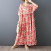 Κοντό μανίκι Plus size Βαμβακερό vintage φλοράλ νέο σε φορέματα για γυναίκες casual φαρδύ μακρύ καλοκαιρινό φόρεμα