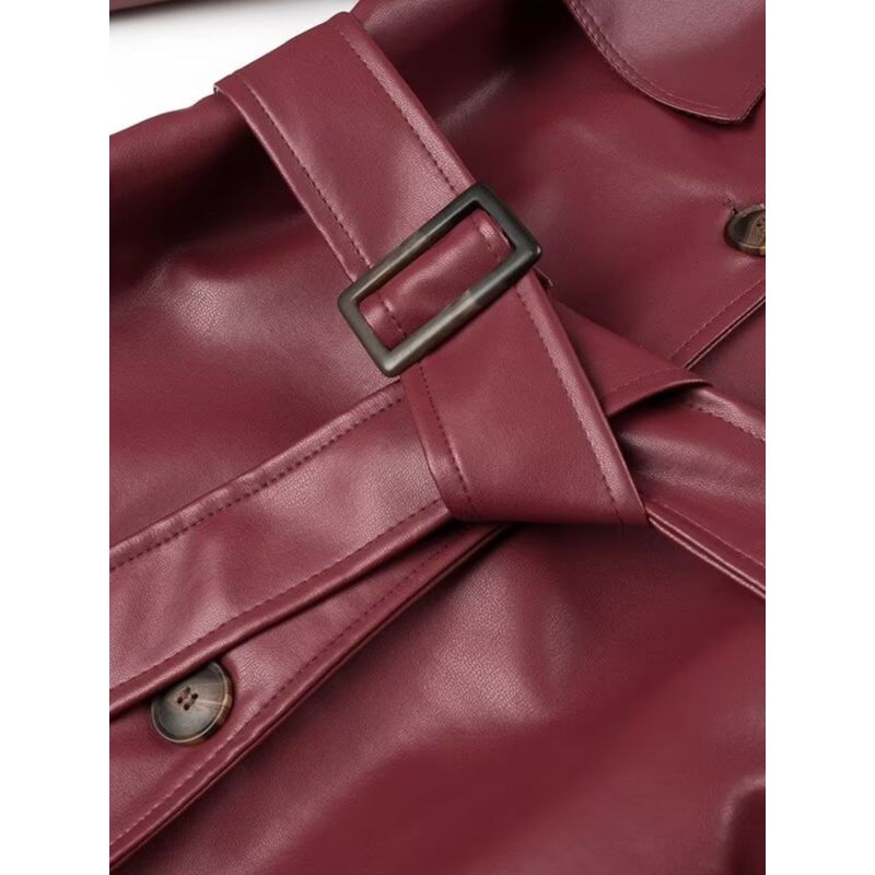 Women's Kaslead Fashion Long Leather Suit Collar