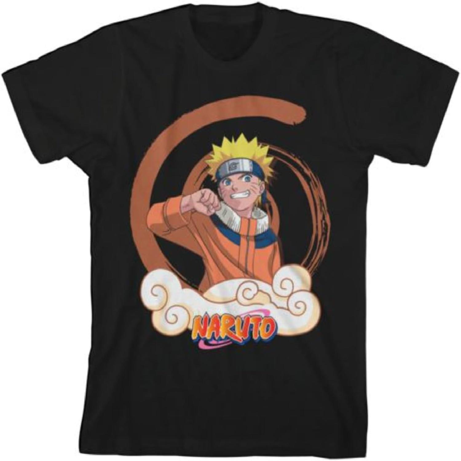 Naruto Uzumaki Clan Symbol Cloud Kids Black T-Shirt S