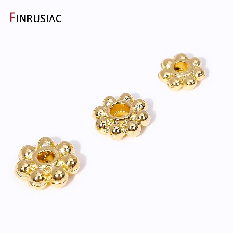 30PCS 4mm/5mm/6mm 14K Real Gold Plated Brass Flower Bali Spacer Beads For Jewelry Making DIY Handmade Jewelry Accessories