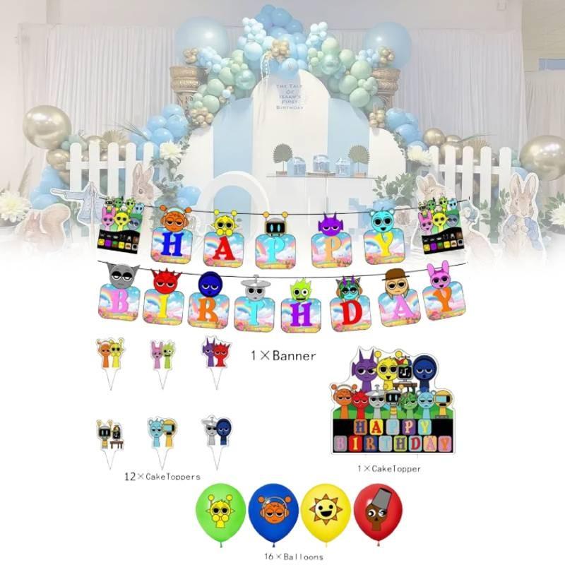 Festive Incredibox Sprunki Birthday Party Decoration Set With Colorful Balloons And Banners
