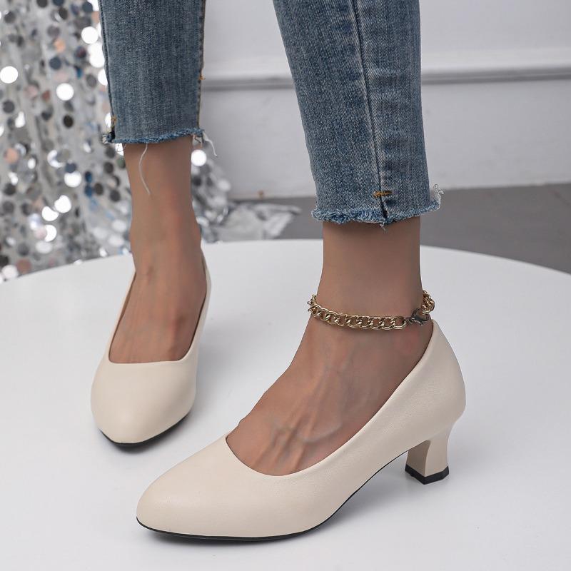 Fashion single shoes thick heel not tired feet high heels spring new fashion work small leather shoes