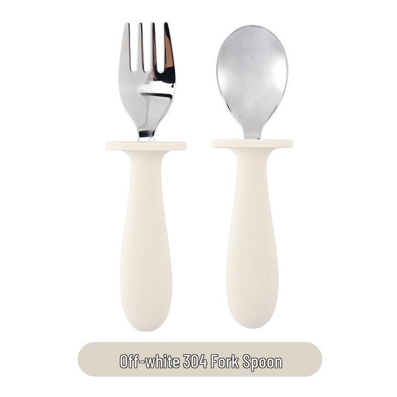 304 Stainless Steel Baby Feeding Set: Long-Handled Silicone Fork & Spoon