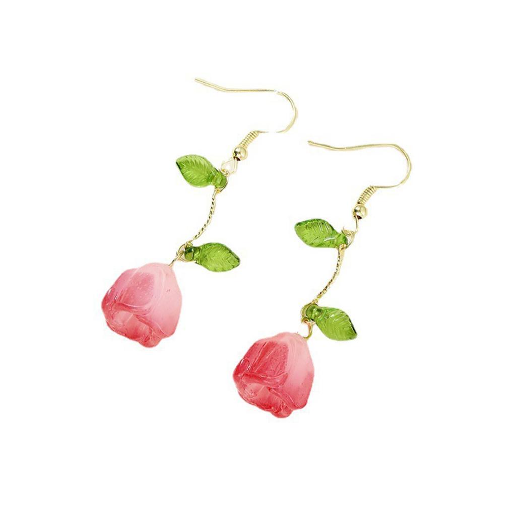 Elegant Tulips Leaf Earrings Delicate Floral Drop Earrings Charming Ear Jewelry Flower Pendant Earrings for Daily Party
