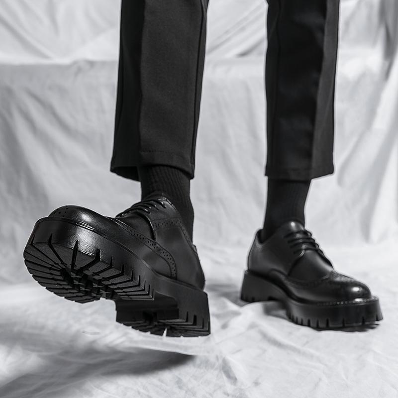 Men Thick-soled Business Brock Leather Shoes Black Casual Comfortable Breathable Fashionable Leather Shoes Size 38-45 Men Shoes