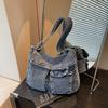 Multi-Pocket Denim Bag Large Capacity Retro Commuter Shoulder Bag