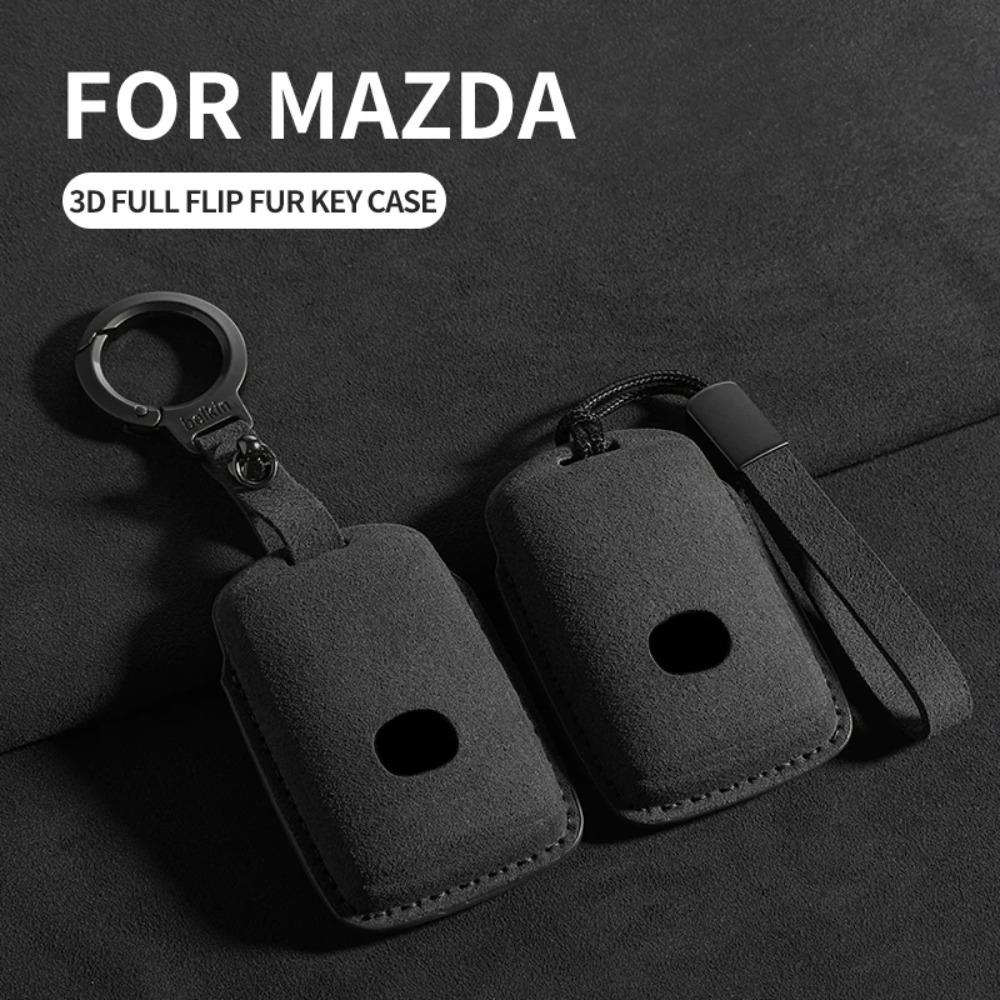 Suede Leather Car Remote Key Case Cover Shell for Mazda 3 6 Alexa CX30 CX50 CX60 CX 3CX4 CX5 CX8 CX9 Protector Fob Accessories