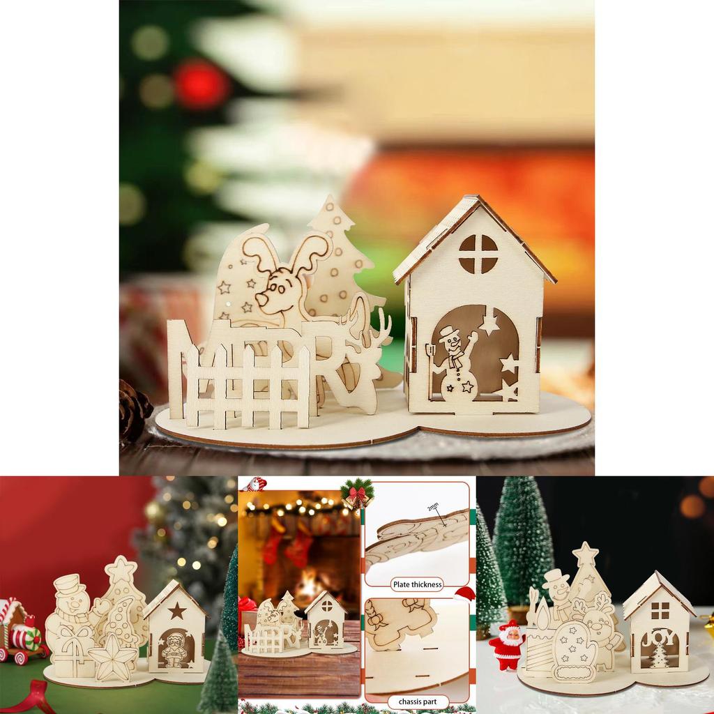 Charming Christmas Wooden Cabin Puzzle Decoration For Festive Table Displays And Diy Gifts