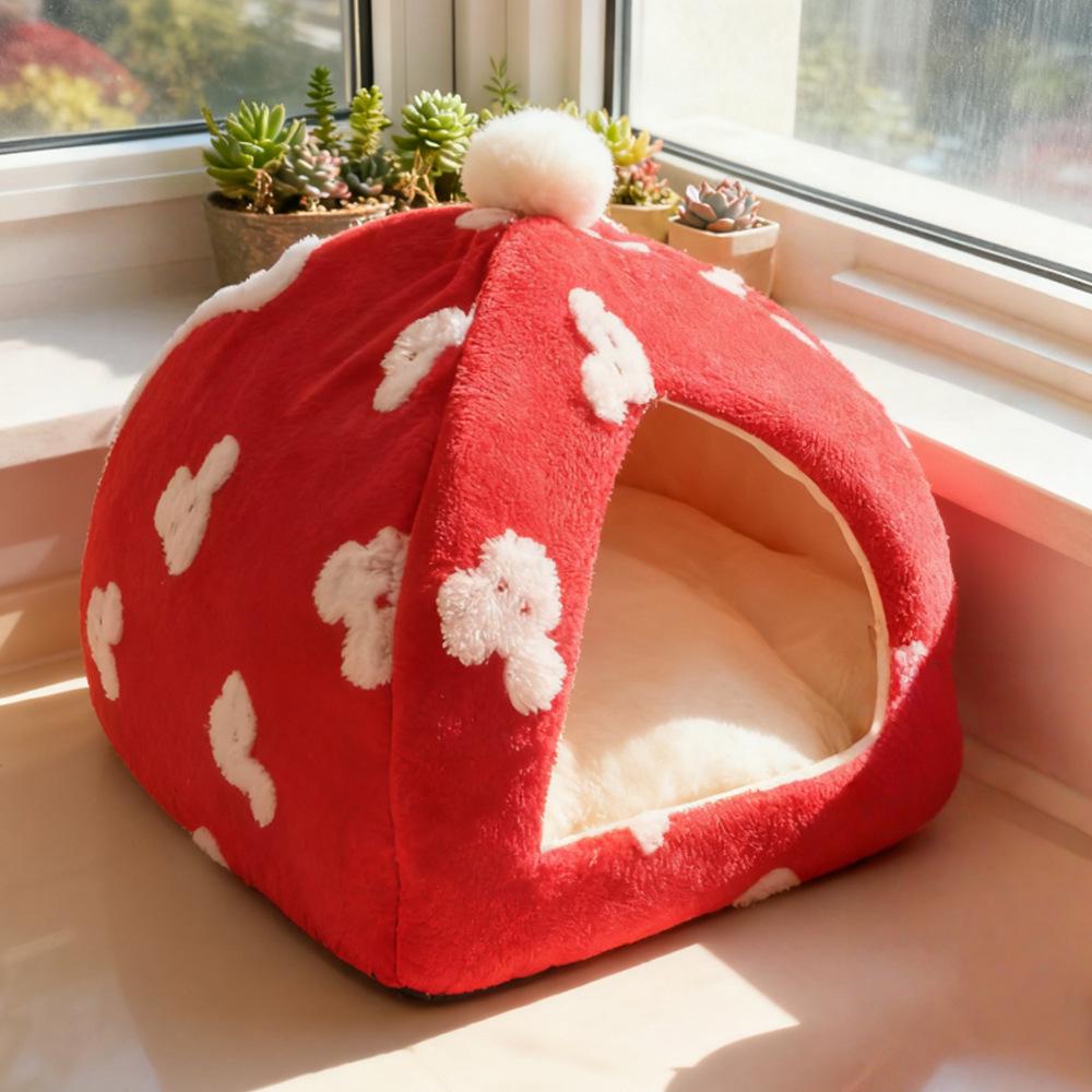 Cozy Mushroom Pet Tent: Warm Semi-Enclosed Indoor Bed for Cats and Dogs