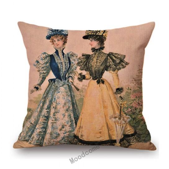 Elegant European Victorian Era Fashion Duchess Ladies Vintage Poster Royal Home Decorative Sofa Pillow Case Linen Cushion Cover