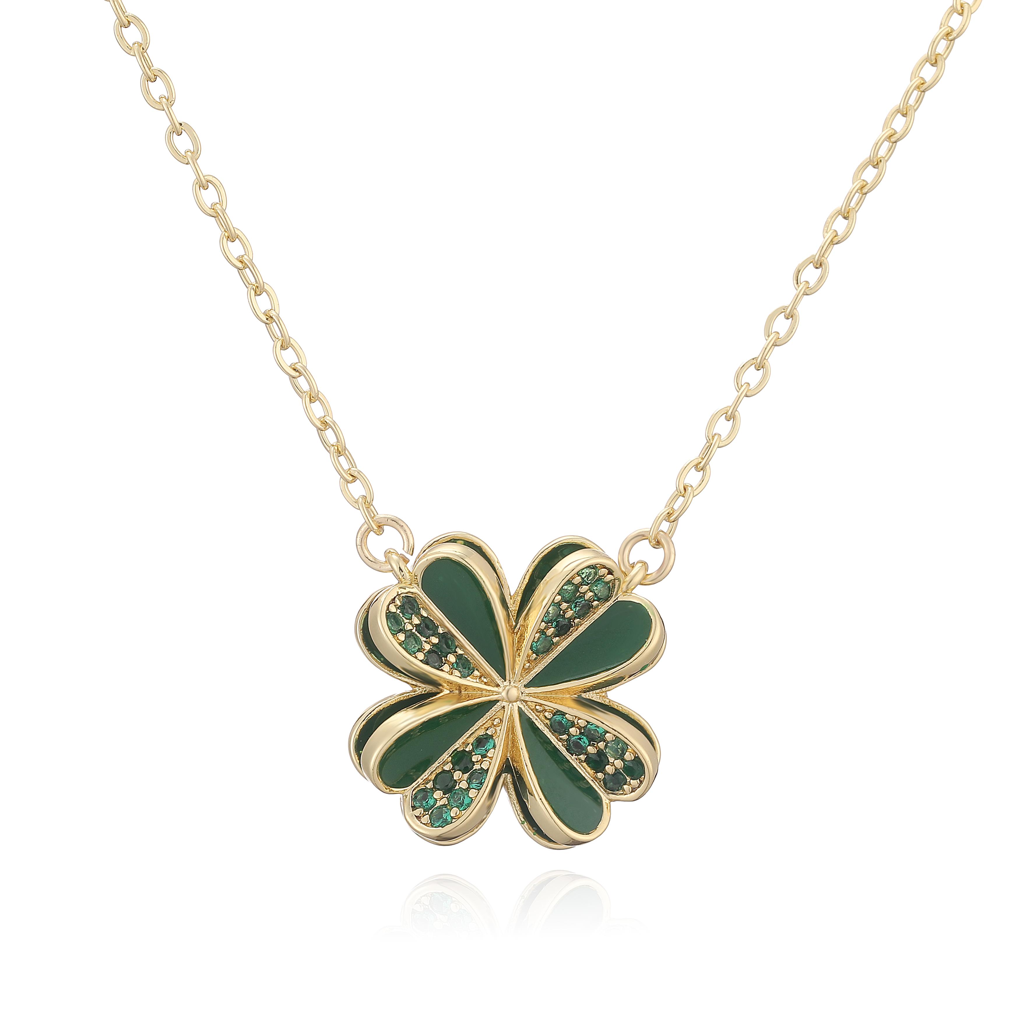 

HECHENG,Enamel Dripping Glaze Zirconia Triple-Life Flower Butterfly Motif Charm Pendant Necklace Natural Romantic Style Zircon Other&45cm зелений