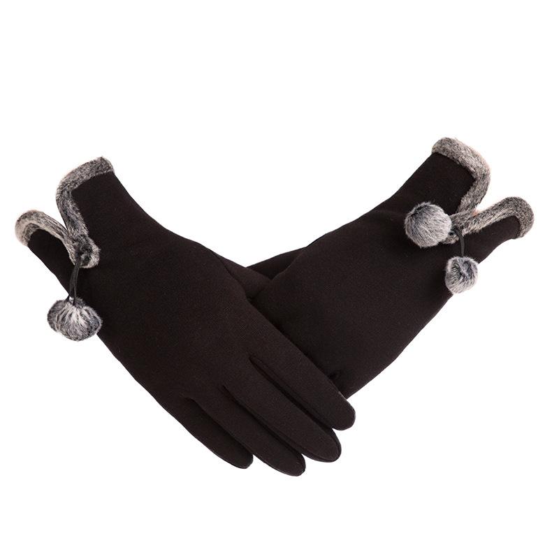 New Female Autumn Winter Non-Inverted Velvet Cashmere Full Finger Warm Lace Gloves Women Cotton Touch Screen Gloves G82