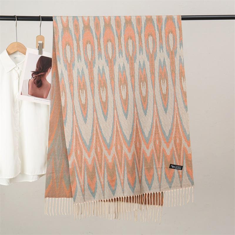 Ethnic Style Women Printed Shawl Autumn Winter  Muslim Hijab Imitation Cashmere Tassels Scarves Luxury Thick Warm Scarf Female