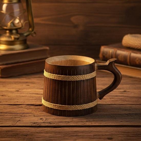 Rustic 700ml Wooden Beer Mug  Handcrafted Drinkware for Craft Beer Home Bar