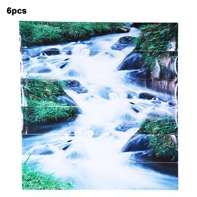 6pcs Waterproof Waterfall Pattern Stair Stickers 3D Self Adhesive Wall Floor Decal Wallpaper Decor