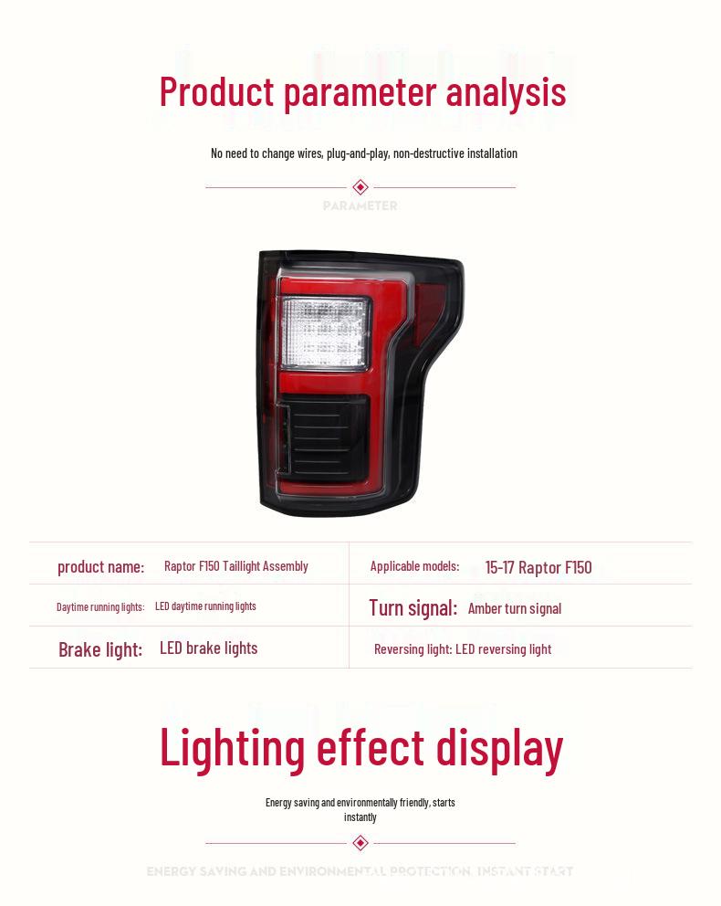 LED Taillight Assembly for 2015-2017 Ford Raptor F150: DRL, Brake, Turn Signal