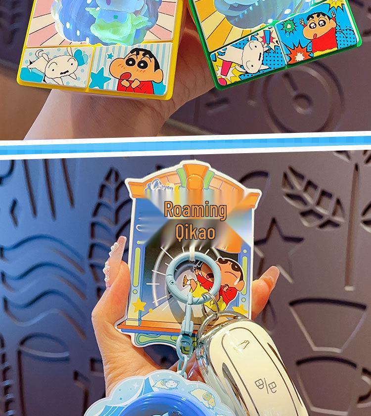Genuine Crayon Shin-chan Wonderland Abyss Luminous Mirror Keychain & Decompression Toy Bag Charm