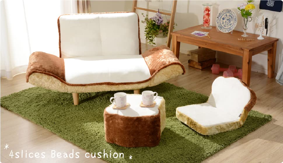 Celtan Fabric Toast Cushion, Memory Foam, 4-Slice Bread, Made In Japan, A339-522BE/516BR